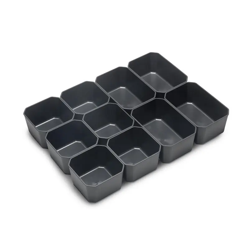 Emuca - Lot de 10 Bacs Tidy pour tiroirs de salle de bains en plastique gris anthracite - 8098323