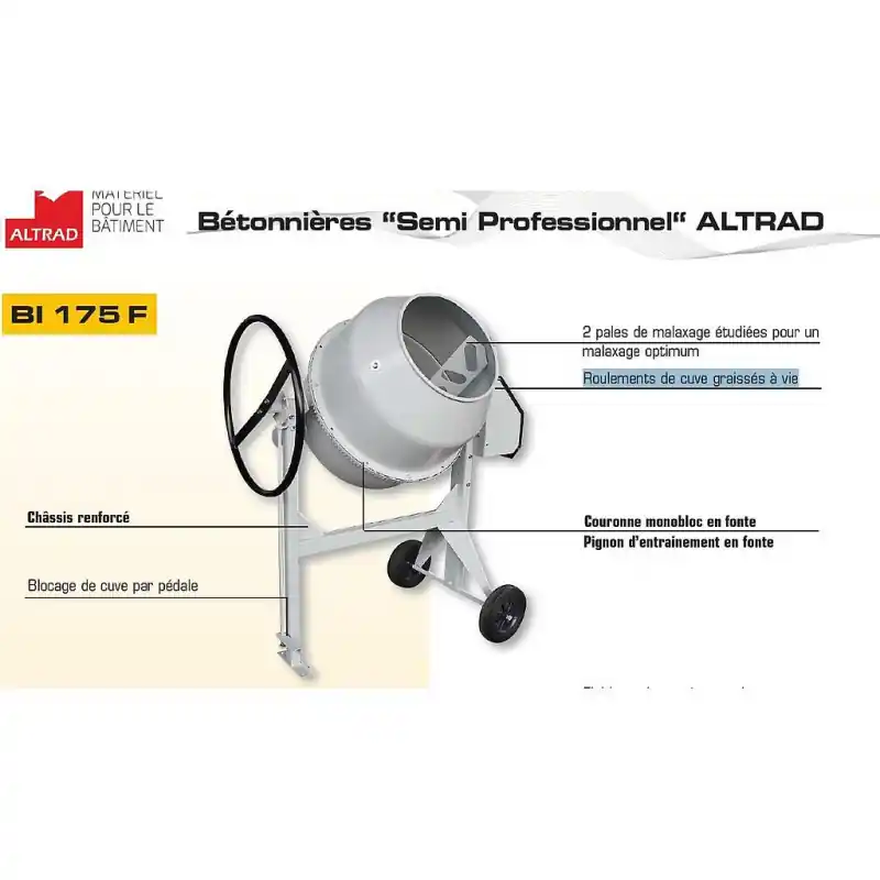 Bétonnière Moteur électrique cuve 160l 850W BI175 EL
