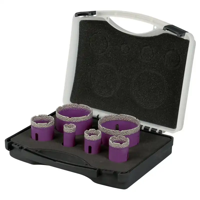 Coffret de 6 trépans diamant à sec 11101450 M14 D22-30-35-42-68-76mm