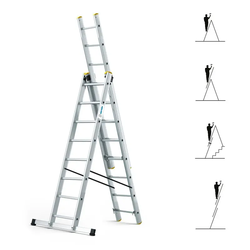 Echelle 3 plans StablePRO 3x8 marches alu hauteur max x,xxm Hostrom