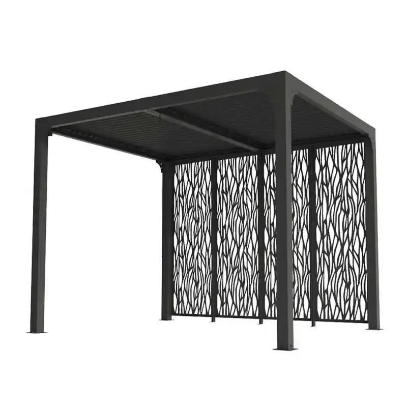 Pergola bioclimatique alu 7,2m2 avec 4 panneaux gris Habrita Foresta