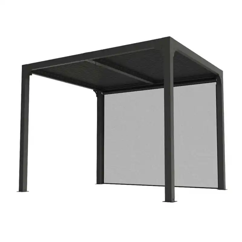 Pergola bioclimatique alu 7,2m2 rideau manuel gris Habrita Foresta