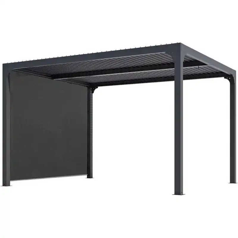 Pergola bioclimatique Habrita PER 3630 R BI alu rideau gris côté 3m