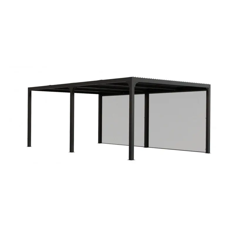 Pergola Habrita PER 3660R BI alu XXL 21,52m2 gris 2 rideaux côté 5,98m