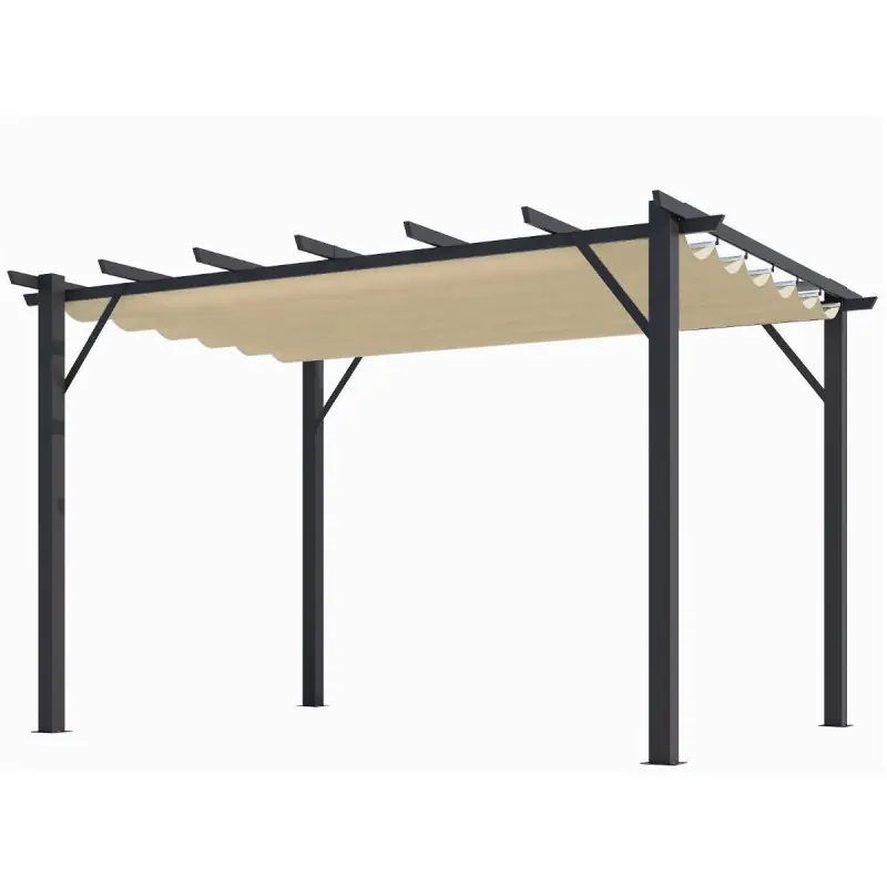 Pergola alu Habrita PER 4030 GE gris 12m2 poteaux 10x10cm toile écru