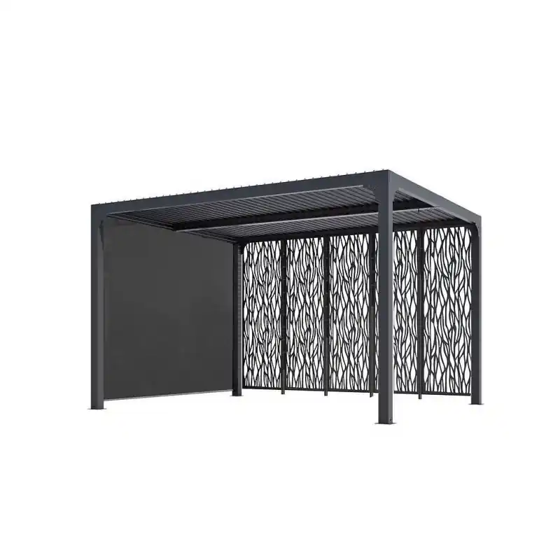 Pergola Habrita PER36M30R BI alu 10,80m2 gris avec panneaux et rideau