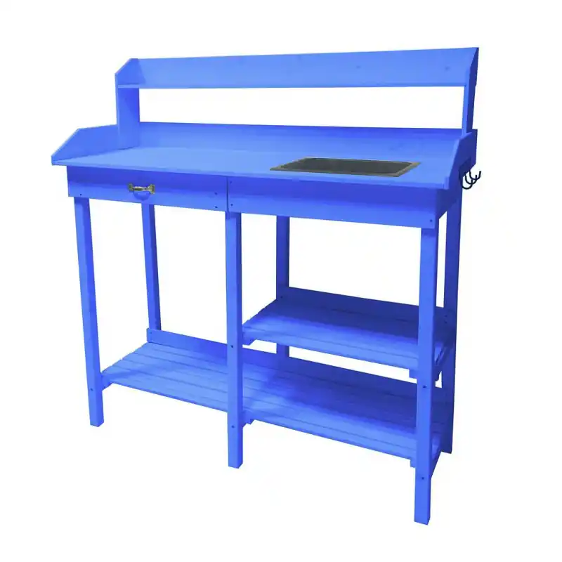 Table multiusages lasurée Habrita Foresta TAB 1105 bleue 117x45x121cm