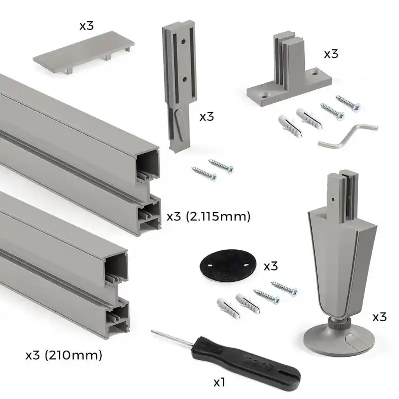 Kit de structure modulaire Emuca Zero 3 profilés montage sol et mur