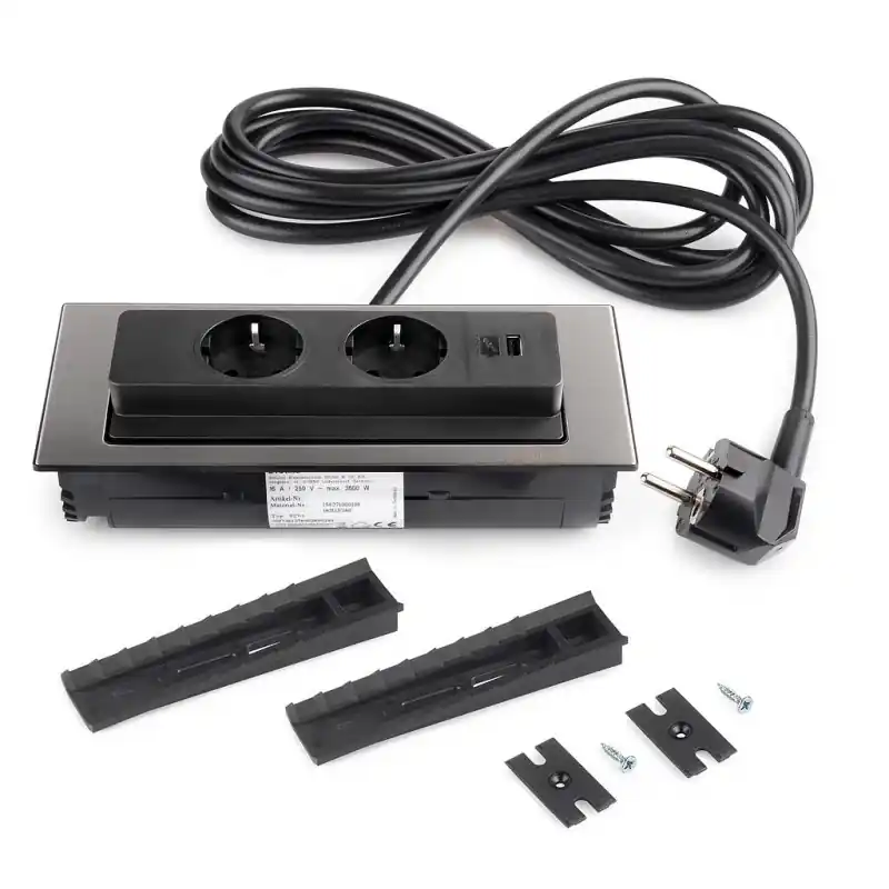 Multiconnecteur Emuca Backflip 2 prises 1 port usb câble 3m