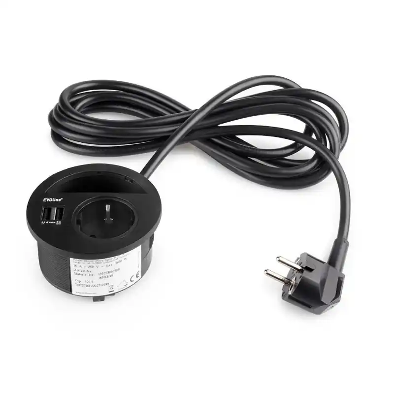 Multiconnecteur Emuca Circle 80 prise type Schuko 2 usb plastique noir