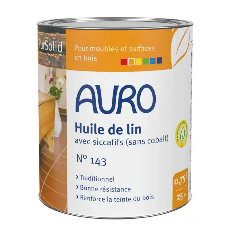 Huile de lin Auro n°143 0,75L pour meubles et surfaces en bois