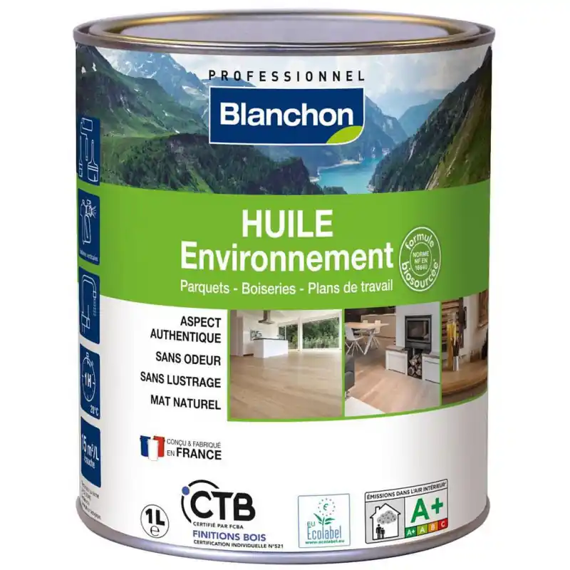 Huile environnement Blanchon biosourcée 1L chêne mat prêt à l‘emploi