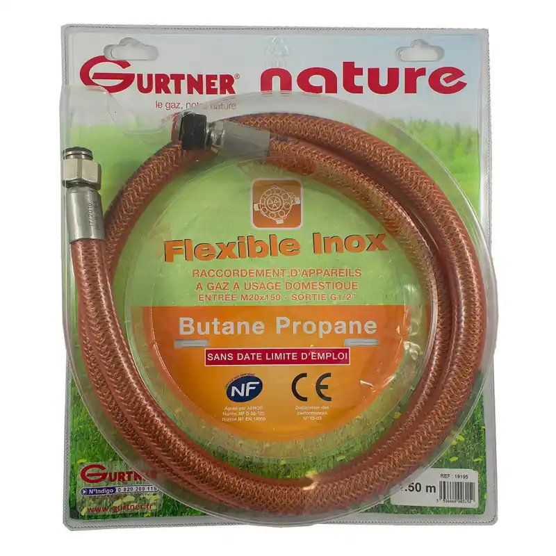 Flexible inox Gurtner 19195 1,50m butane ou propane sous blister