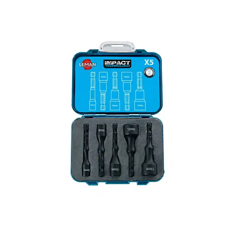 Coffret 5 douilles Leman Impact 6 pans 1/4" 65mm