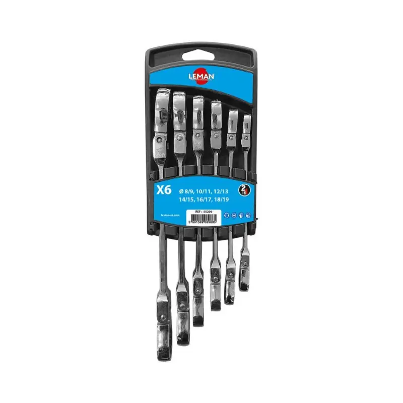 Lot de 6 clés polygonales articulées Leman 2 en 1 à cliquet