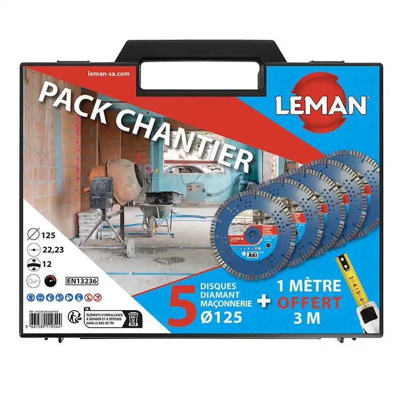 5 disques diamants avec mètre ruban Leman PACKCHANTIER
