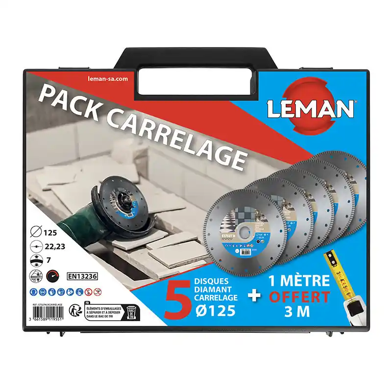 5 disques diamants avec mètre ruban offert Leman PACKCARRELAGE