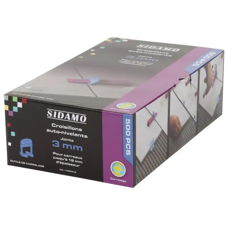 Boîte de 500 croisillons Sidamo auto-nivelants joint 3mm
