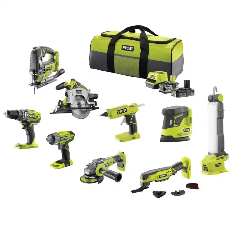 Pack Combo 9 Outils Ryobi avec 2 batteries et chargeur