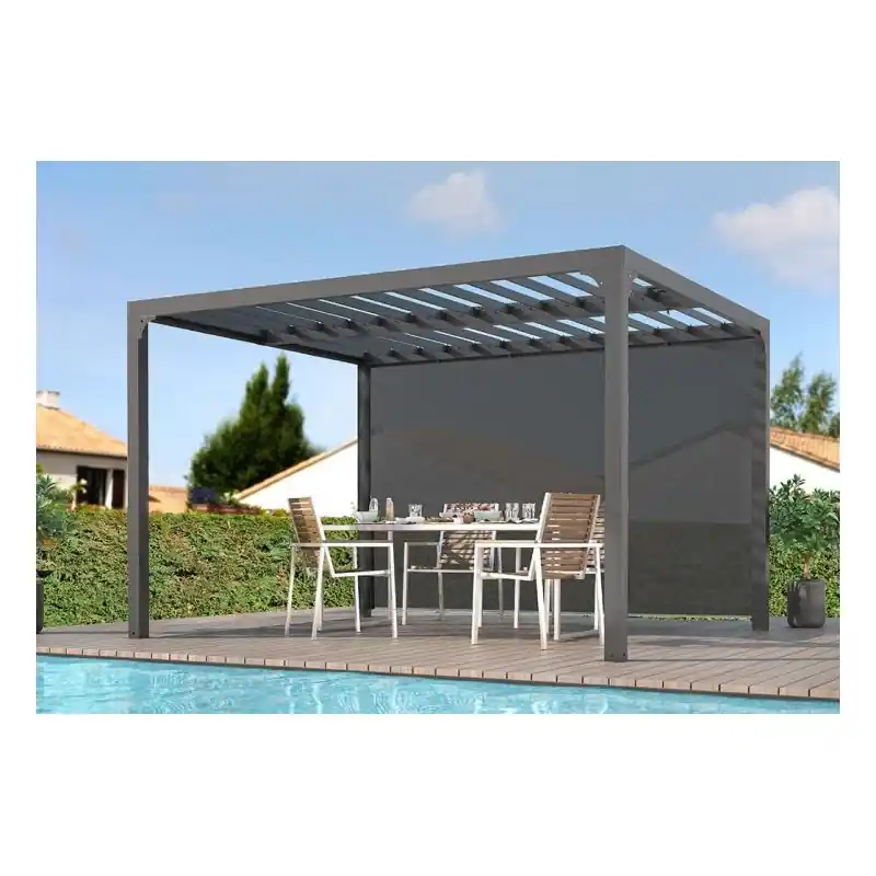 Pergola Habrita PER36R30BI alu 10,80m2 rideau manuel gris côté 3,60m