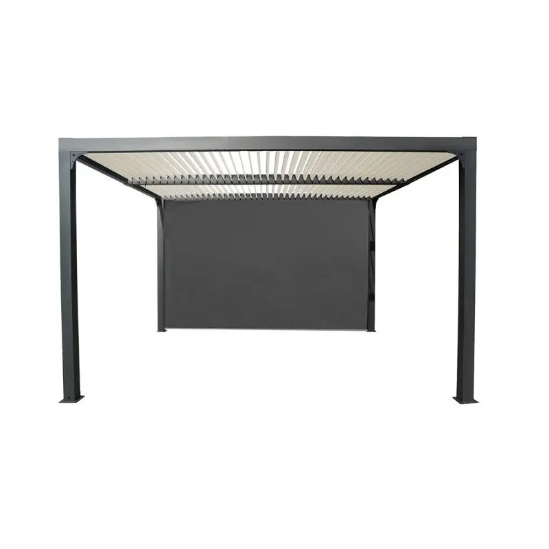 Pergola Habrita PER36R30BIW alu écru 10,80m2 rideau gris côté 3,60m
