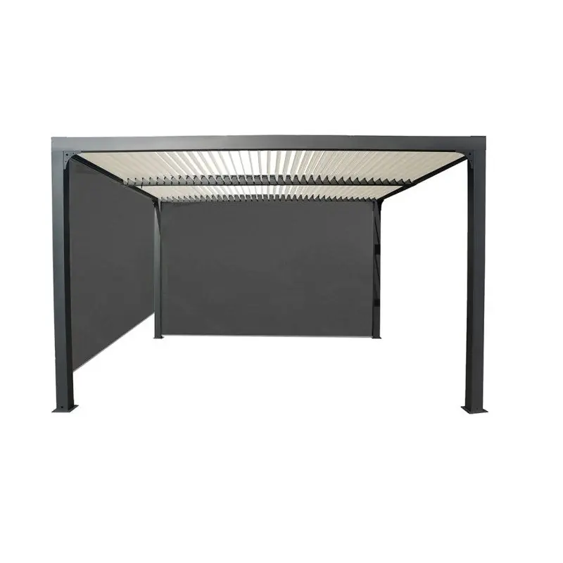 Pergola Habrita PER36R30RBIW alu 10,80m2 rideau gris côté 3m et 3,60m