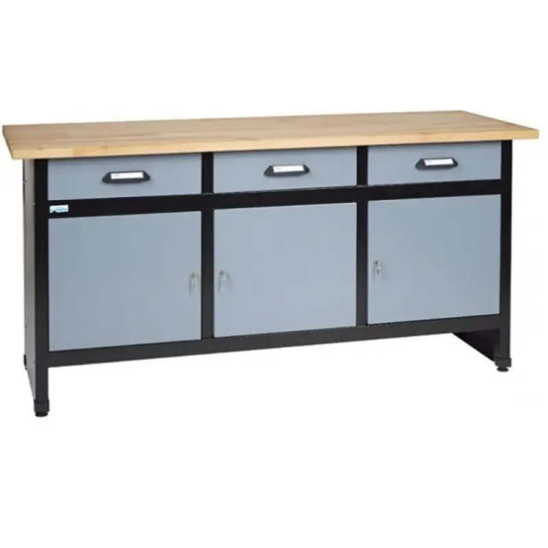 Etabli Kupper 3 portes et 3 tiroirs gris 170cm de longueur