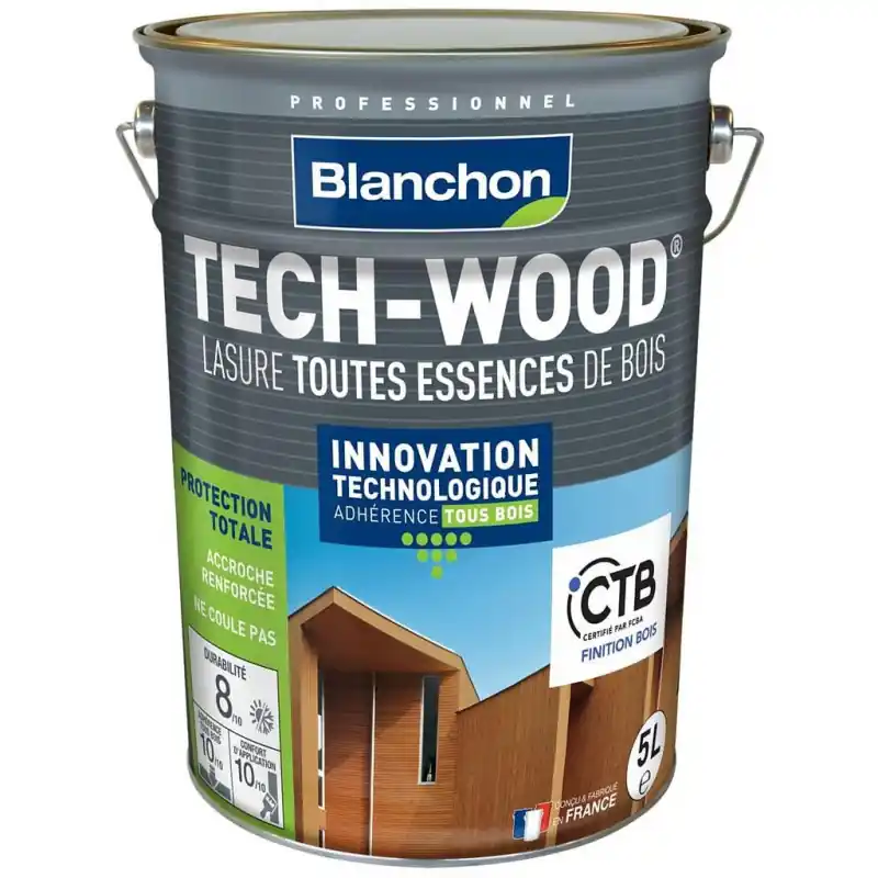 Lasure Blanchon Tech-Wood 5L chêne clair pour toutes essences de bois