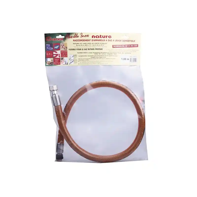 Flexible inox Gurtner 2m pour gaz butane ou propane NF sous sachet