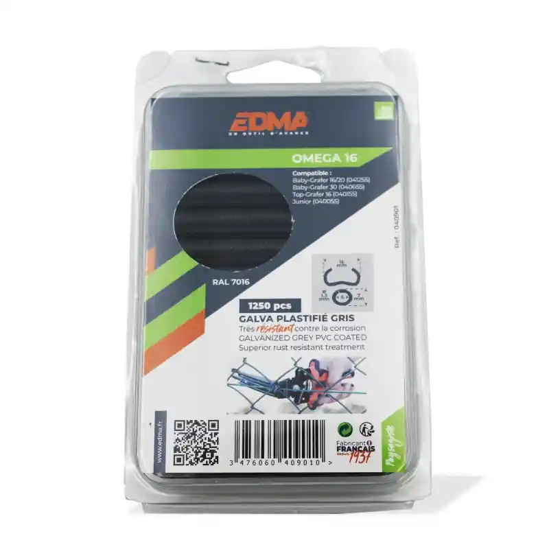 Agrafes EDMA Omega 16 Galva plastifié gris