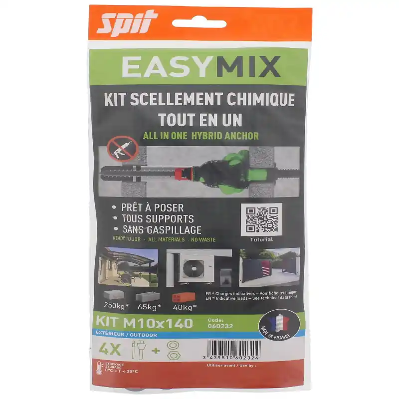 Cheville Spit EASYMIX M10x140/30 extérieures Blister de 4 pièces D16mm