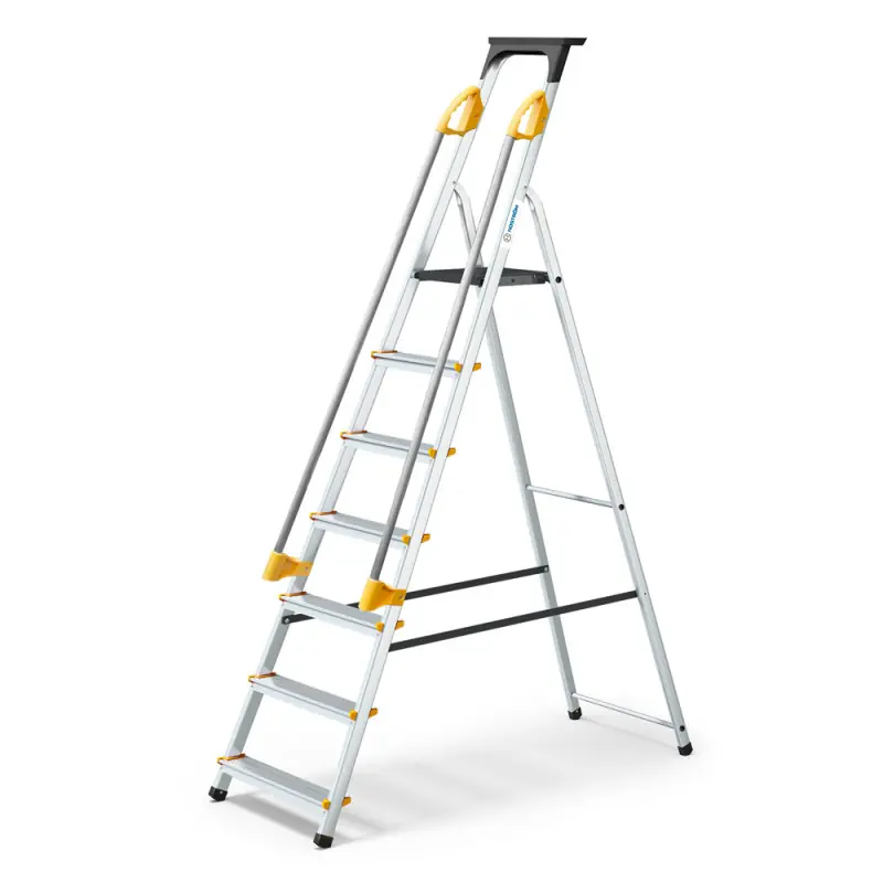 Escabeau 7 marches DURAMP alu pliable sécurisé plateforme 140cm Hostrom