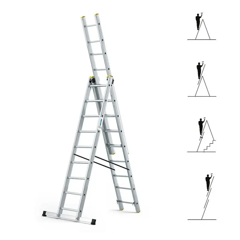 Echelle 3 plans StablePRO 3x9 marches hauteur travail max 6,10m Hostrom