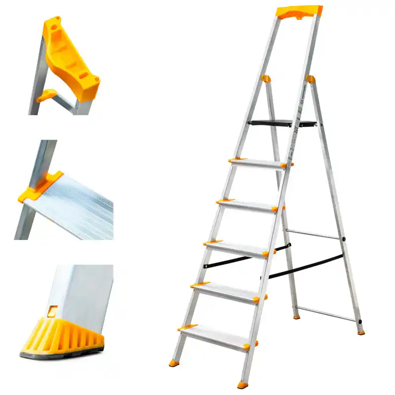 Escabeau 6 marches KOMSTAX6, aluminium, Hostrom