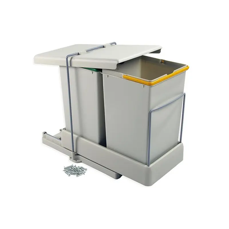 Poubelle de recyclage extraction couvercle automatique 2x14L Emuca