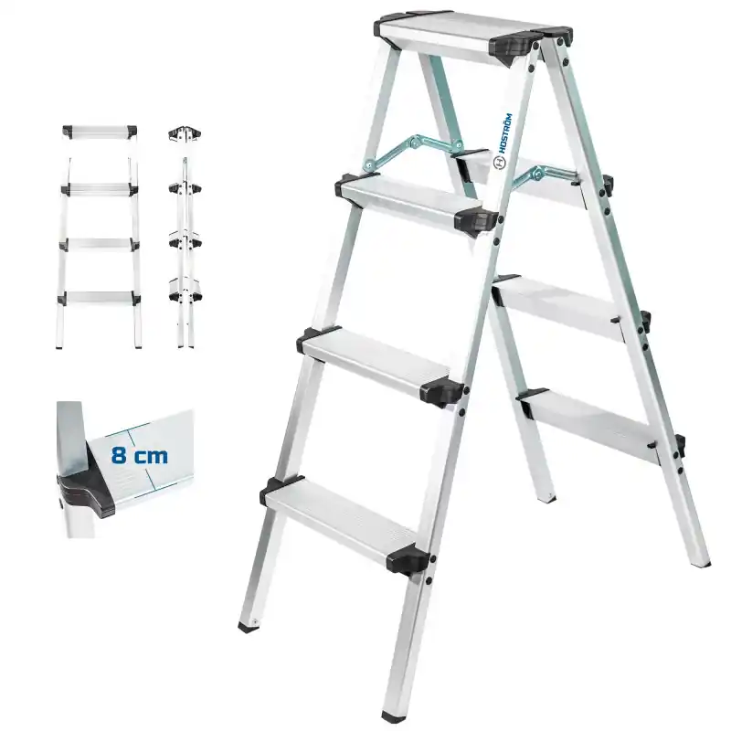 Escabeau en alu 4 marches Homilix4, pliable, H max travail 2,59m