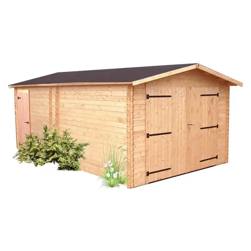 Garage en Bois Douglas Double Pente 20 m2 Madriers 28 mm, Foresta