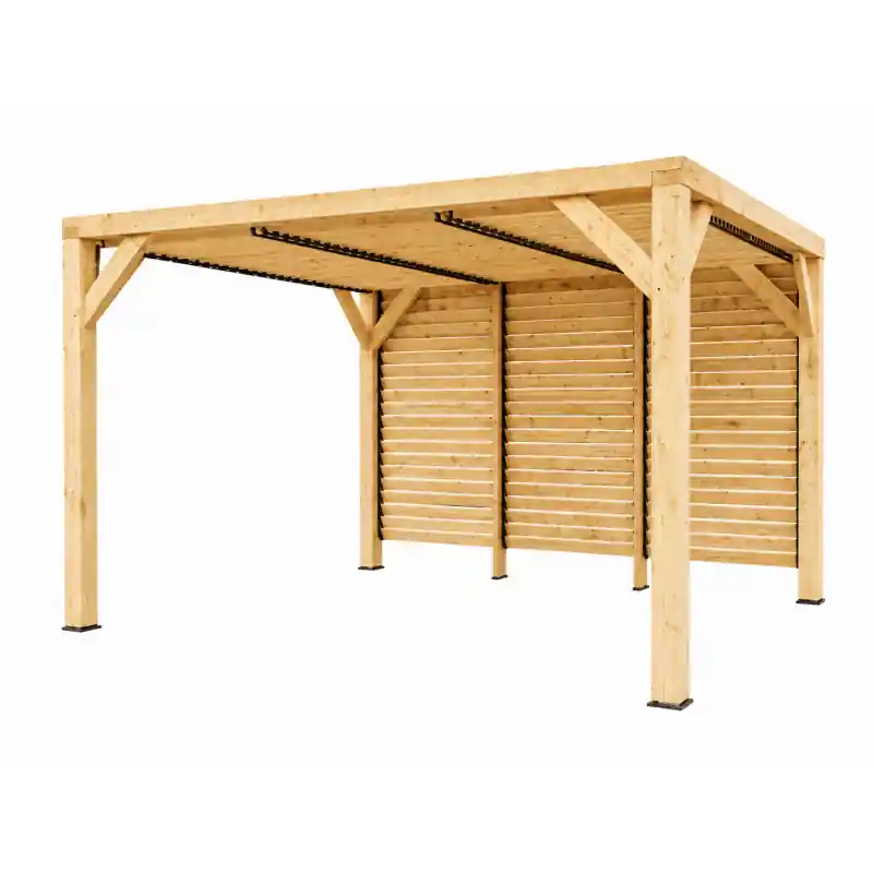Auvent en Bois Lamelle Colle 10 m2 Ventelles Toit et Paroi, Foresta