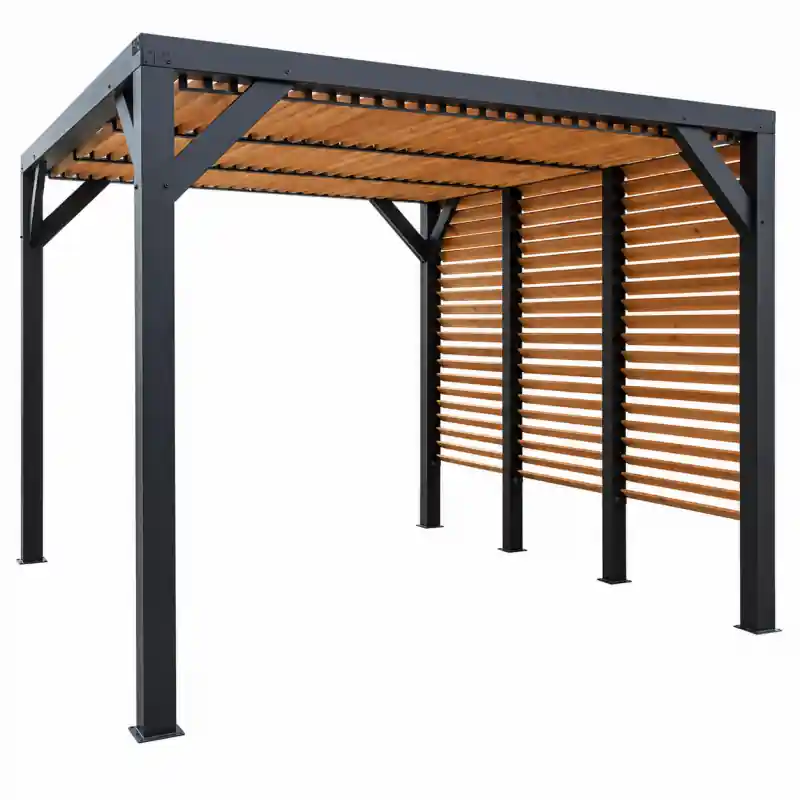 Auvent en Bois Lamelle Colle 12,20 m2 Ventelles Toit et Paroi, Foresta