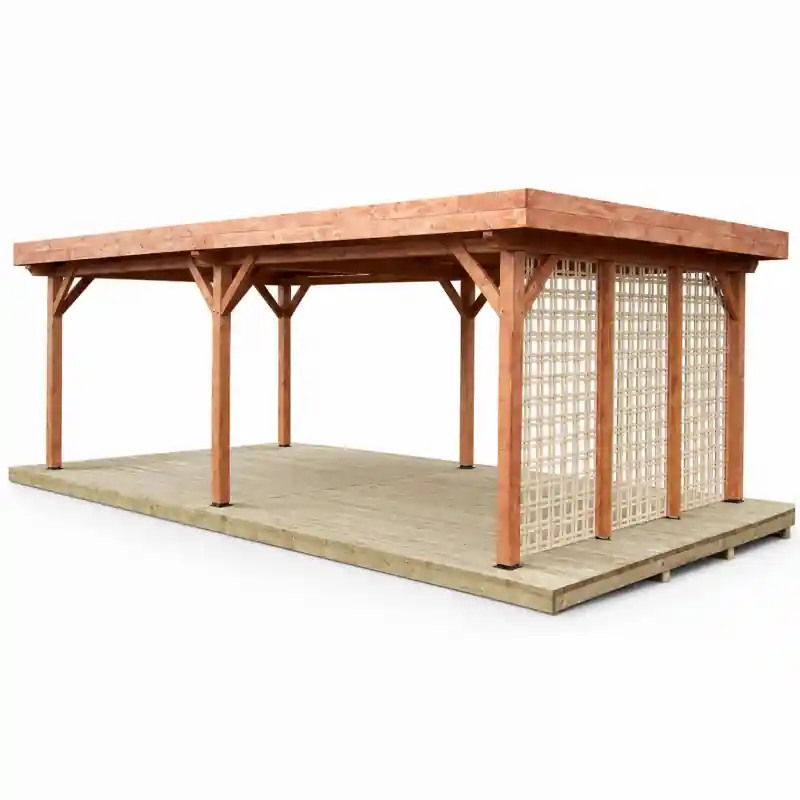 Tonnelle en Bois Contemporaine Toit Plat 24,64 m2 Bac Acier, Foresta