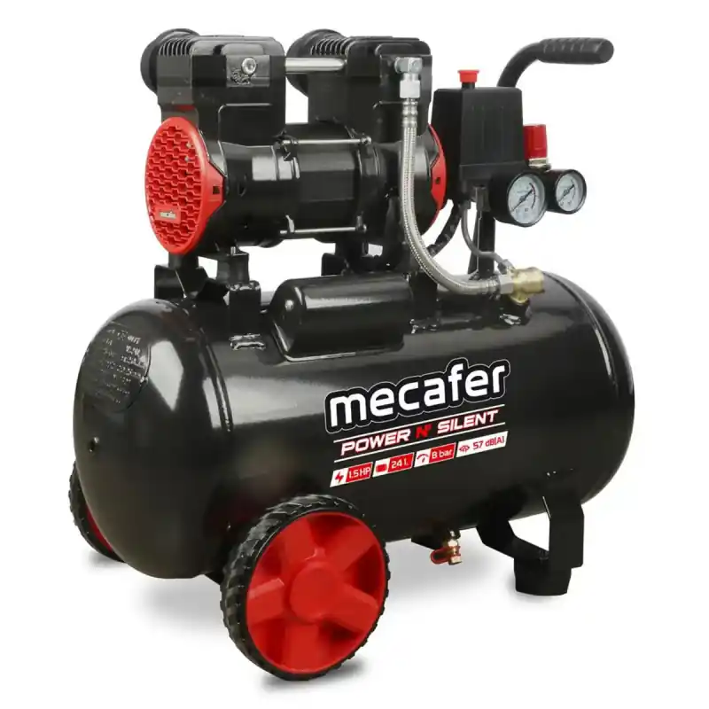 Compresseur Silencieux 1.5 HP 8 bar Cuve de 24L Sans Huile, Mecafer