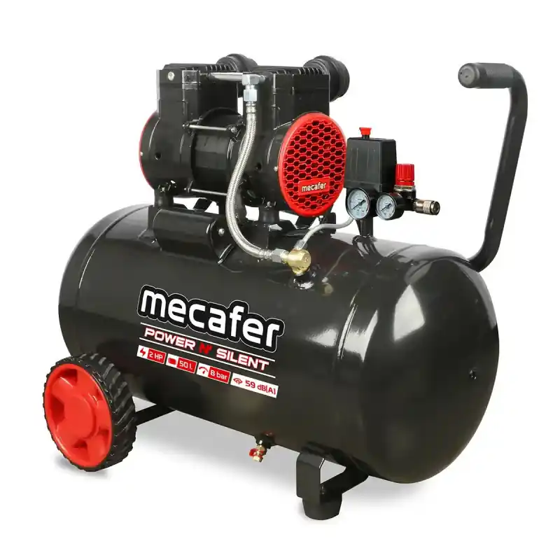Compresseur Silencieux 2 HP 8 bar Cuve de 50 L Sans Huile, Mecafer