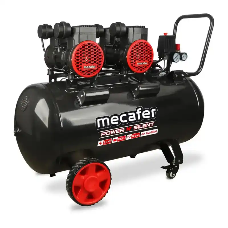 Compresseur Silencieux 3.5 HP 8 bar Cuve de 100 L Sans Huile, Mecafer