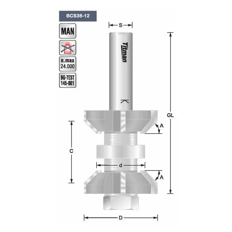 Double chamfering bit 45° with bearing 16 to 32 mm. S12mm