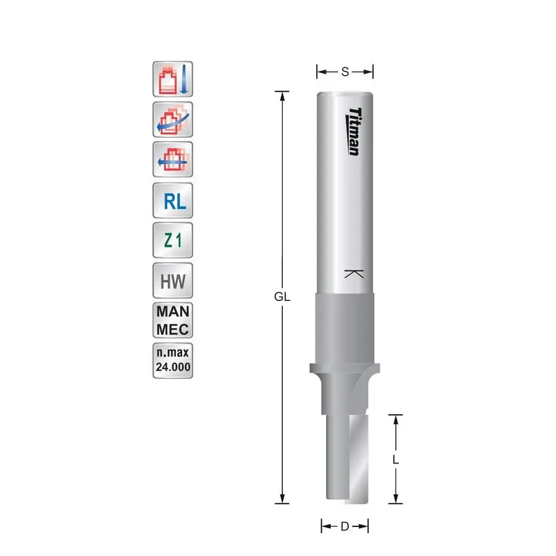 Single flute cutter 12,7mm S12 for solid surface