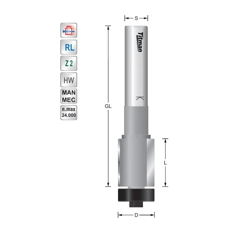 Bearing guide trimmer Z2 for solid surface D19 S12mm