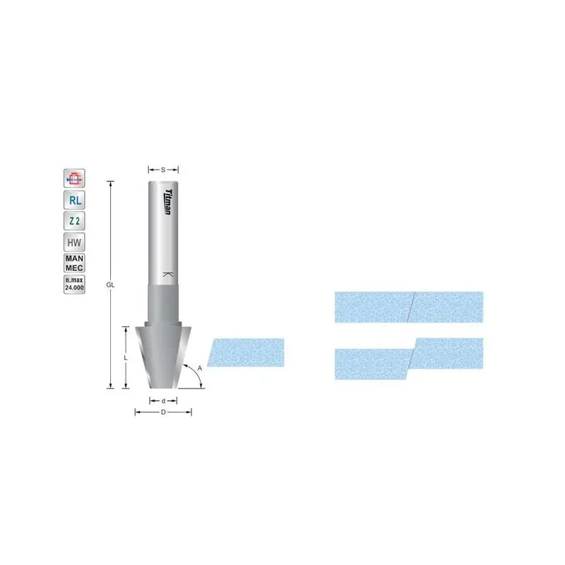 Bevel cutter 75° S12mm for solid surface