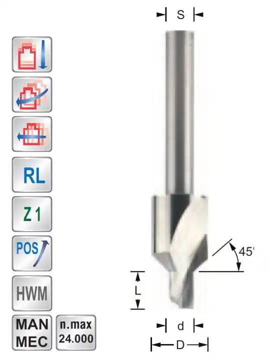 Spiral cutter D3 S6mm with bevel for ALUCOBOND. DiBOND. REYNOBOND