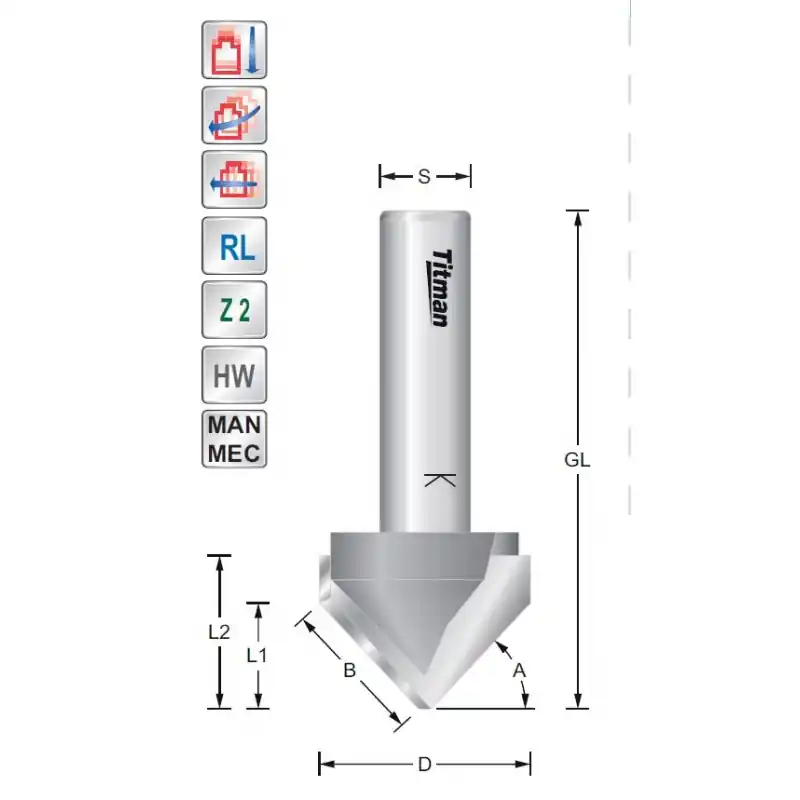 V-Groove cutter 22.5° S12mm