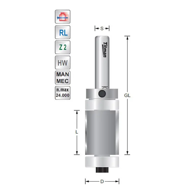 Trimmer D19 S8mm with bearing top and bottom
